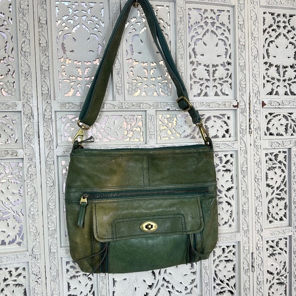 Vtg Fossil Maddox Green Lamb Hide Leather Shoulder Crossbody Bag - Picture 1 of 10